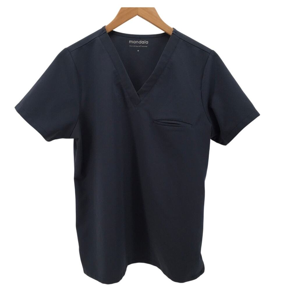 Mandala One pocket Scrub Top Dark Gray Medium M V Neck Nurse Healthcare Medical